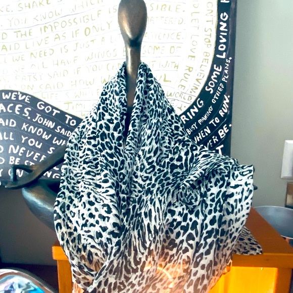 From Amsterdam Designer Claudia Strater Silk Scarf - Black, White & Pale Blue - Picture 1 of 14